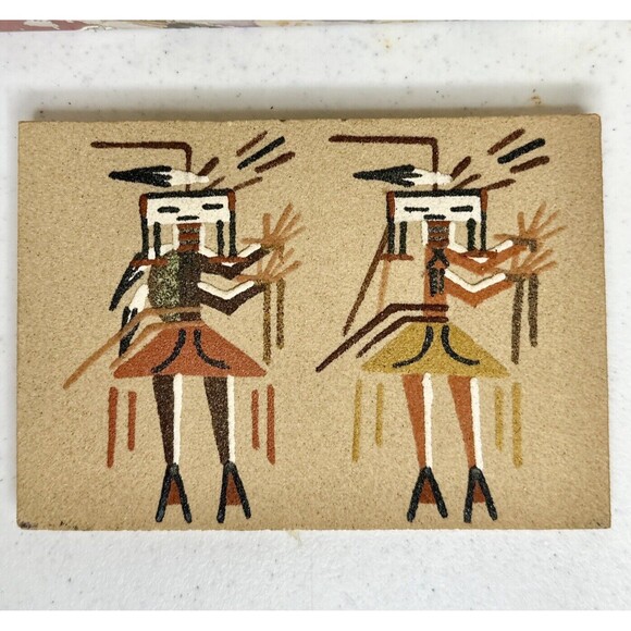 Set Of 3 Navajo Sand Painting Art 5 x 7 Signed designed Cedar Box - Picture 3 of 13